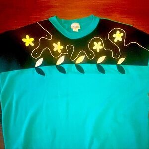 Vintage Sweater Turquoise Floral and Lace Detailing 80s New With Tags